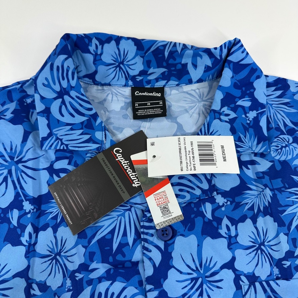 Captivating West Virginia Mountaineers Floral Hawaiian Shirt Blue Mens Medium - Picture 3 of 9